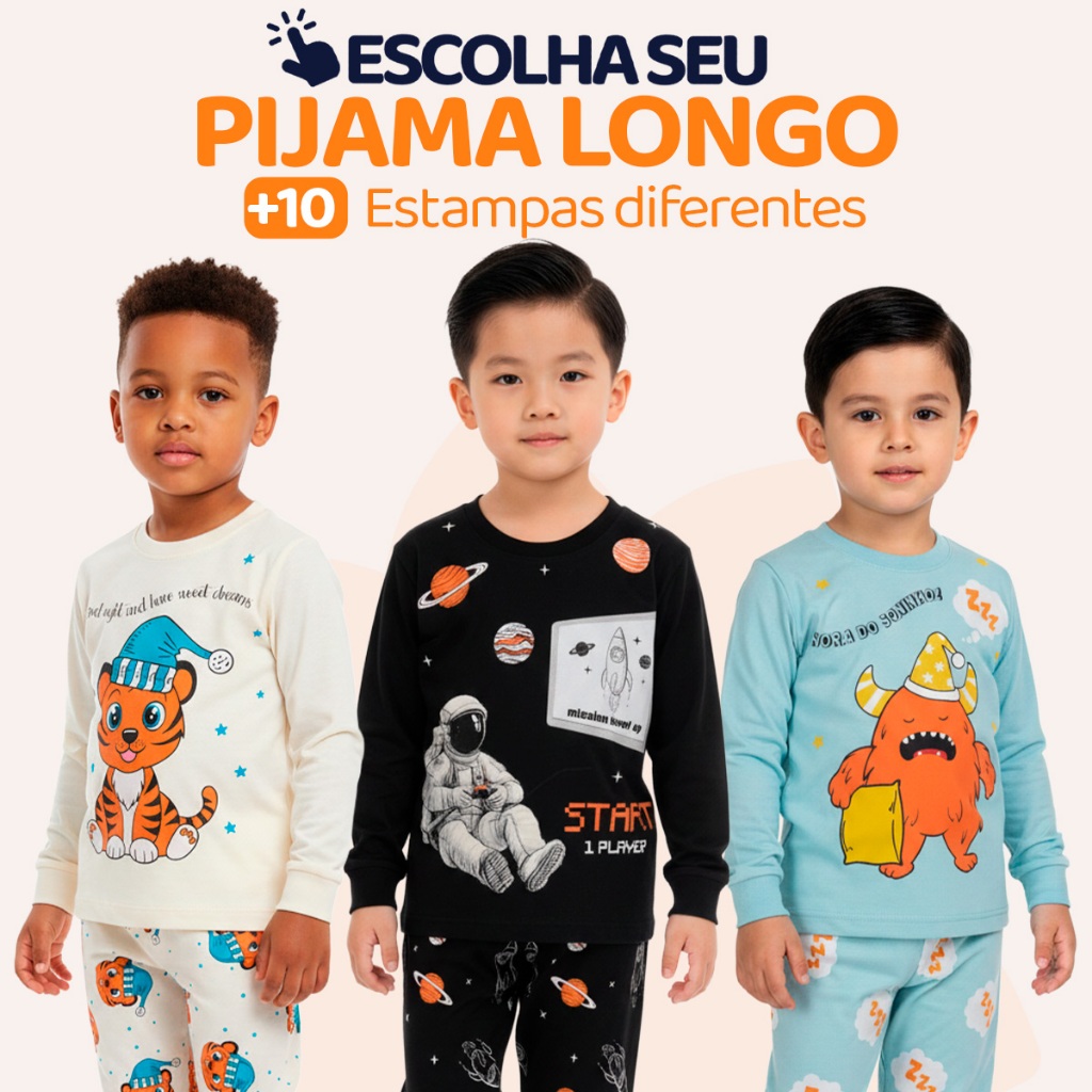 Foto do produto apresentado no guia: Pijama infantil longo de algodão: confira camisa, calça e ajuste