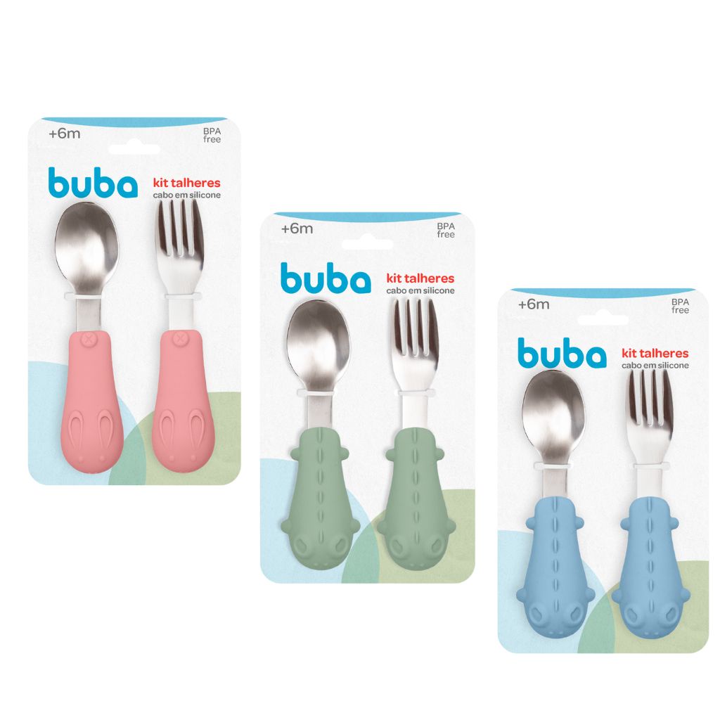 Foto do produto apresentado no guia: Talheres infantis Buba: cabo de silicone para a hora da refeição